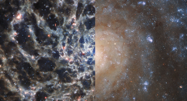 The James Webb telescope has revealed the hidden structures of galaxy IC 5332, which could not be seen through Hubble
