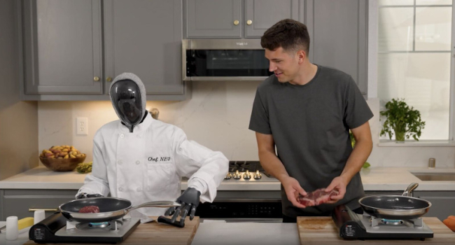 The NEO Beta robot competed with a celebrity chef and cooked a steak