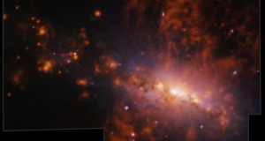Star formation has produced a 20,000 light-year-long gas plume from the galaxy NGC 4383
